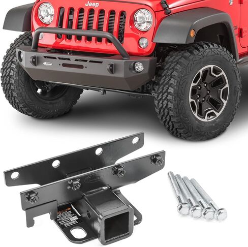 وصلة استقبال Quadratec Premium 2 بوصة - تناسب Jeep Wrangler 2007-2018 JK 2-Door & JL 4-Door Unlimited - تصنيف سحب 3500 رطل، تصنيف اللسان 350 رطل - فولاذ كربوني سميك ملحوم مطلي بالكهرباء in Saudi Arabia