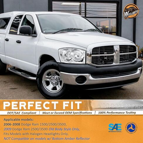 Headlight Assembly for 2006 2007 2008 Dodge Ram 1500/2500/3500; 2009 Ram 2500/3500 Old Body Style Only Headlamp Replacement Chrome Housing in Saudi Arabia
