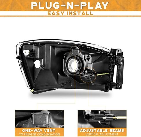 Headlight Assembly for 2006 2007 2008 Dodge Ram 1500/2500/3500; 2009 Ram 2500/3500 Old Body Style Only Headlamp Replacement Chrome Housing in Saudi Arabia