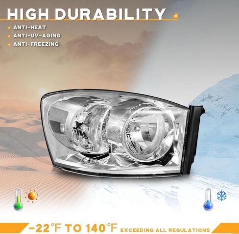 Headlight Assembly for 2006 2007 2008 Dodge Ram 1500/2500/3500; 2009 Ram 2500/3500 Old Body Style Only Headlamp Replacement Chrome Housing in Saudi Arabia