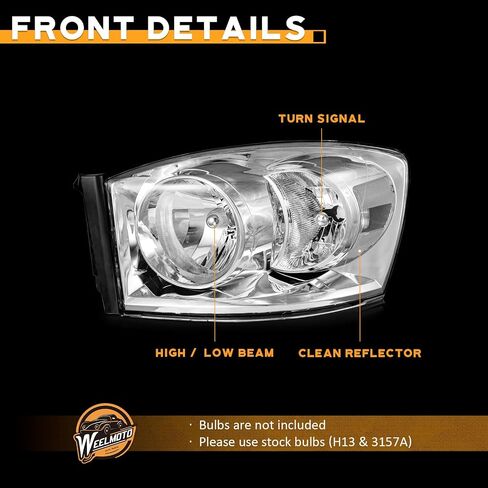 Headlight Assembly for 2006 2007 2008 Dodge Ram 1500/2500/3500; 2009 Ram 2500/3500 Old Body Style Only Headlamp Replacement Chrome Housing in Saudi Arabia