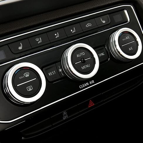 حلقة غطاء لمقبض تكييف الهواء من سبائك الألومنيوم الفضية متوافقة مع سيارة Volkswagen VW Tiguan Golf MK7 Passat B8 Atlas (مع خط فضي) in Kuwait