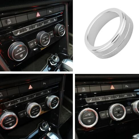 حلقة غطاء لمقبض تكييف الهواء من سبائك الألومنيوم الفضية متوافقة مع سيارة Volkswagen VW Tiguan Golf MK7 Passat B8 Atlas (مع خط فضي) in Kuwait