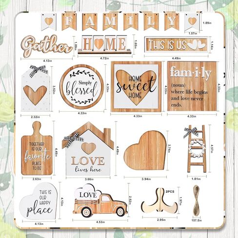 Farmhouse Tiered Tray Decor Set, 21 Pcs Rustic Small Signs for Wooden Decorative Tray Kitchen Home Decor for Centerpiece Table, Living Room, and Coffee Bar Shelf Decorations in Saudi Arabia