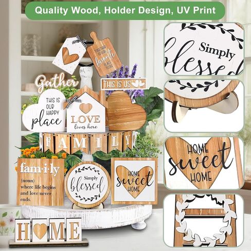 Farmhouse Tiered Tray Decor Set, 21 Pcs Rustic Small Signs for Wooden Decorative Tray Kitchen Home Decor for Centerpiece Table, Living Room, and Coffee Bar Shelf Decorations in Saudi Arabia