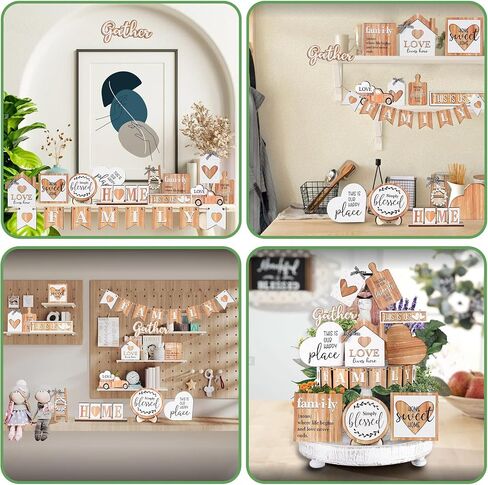 Farmhouse Tiered Tray Decor Set, 21 Pcs Rustic Small Signs for Wooden Decorative Tray Kitchen Home Decor for Centerpiece Table, Living Room, and Coffee Bar Shelf Decorations in Saudi Arabia