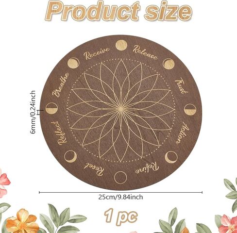 INFUNLY Moonphase Crystal Grid Wood Board, 9.84x9.84inch, Flower of Life Sacred Geometry, Lotus Grey Crystal Tray, Round Solid Coaster for Jewelry, Rocks, Home Decor in Saudi Arabia
