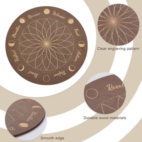 INFUNLY Moonphase Crystal Grid Wood Board, 9.84x9.84inch, Flower of Life Sacred Geometry, Lotus Grey Crystal Tray, Round Solid Coaster for Jewelry, Rocks, Home Decor in Saudi Arabia
