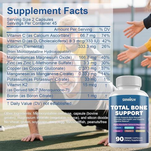 Calcium Supplement, Bone Health Complex with Vitamins D & K2, Copper, Manganese, Minerals for Healthy Bone Density & Calcium Absorption | 90ct Vegan Capsules in Saudi Arabia