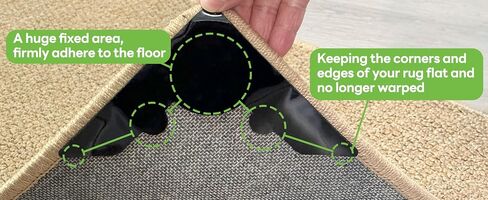 Rug Non Slip Grippers, Reusable Rug Corner Tape Pads for Hardwood Floors and Tiles, Strong Firmly Carpet Tape for Area Rugs, No Damaging for Floor, 16Pcs in Kuwait