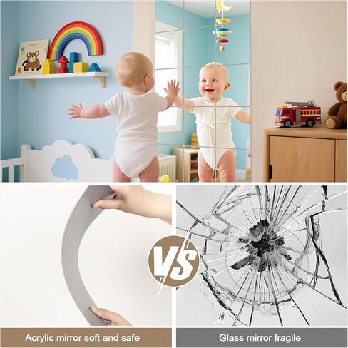 LXCREAT 4 Packs Peel and Stick Mirrors for Wall, 8" x 8" Self Adhesive Acrylic Mirror Tiles, 2MM Thick Frameless Plastic Mirror Sheets Wall Stickers for Bedroom Bathroom Gym Door DIY Decor in Kuwait