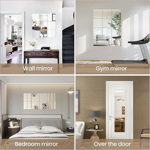 LXCREAT 4 Packs Peel and Stick Mirrors for Wall, 8" x 8" Self Adhesive Acrylic Mirror Tiles, 2MM Thick Frameless Plastic Mirror Sheets Wall Stickers for Bedroom Bathroom Gym Door DIY Decor in Kuwait