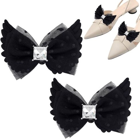 AHANDMAKER Bow Shoe Clips for Women, Detachable Lace Bowknot Shoe Buckles with Wings and Gemstone Elegant Shoes Charms for Heels Flats Boots Sandals Wedding Bridal Shoes Decoration in Saudi Arabia
