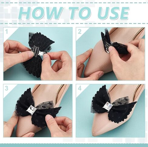 AHANDMAKER Bow Shoe Clips for Women, Detachable Lace Bowknot Shoe Buckles with Wings and Gemstone Elegant Shoes Charms for Heels Flats Boots Sandals Wedding Bridal Shoes Decoration in Saudi Arabia