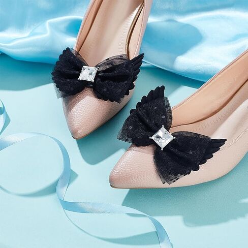 AHANDMAKER Bow Shoe Clips for Women, Detachable Lace Bowknot Shoe Buckles with Wings and Gemstone Elegant Shoes Charms for Heels Flats Boots Sandals Wedding Bridal Shoes Decoration in Saudi Arabia