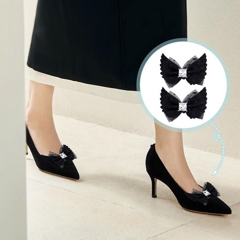 AHANDMAKER Bow Shoe Clips for Women, Detachable Lace Bowknot Shoe Buckles with Wings and Gemstone Elegant Shoes Charms for Heels Flats Boots Sandals Wedding Bridal Shoes Decoration in Saudi Arabia