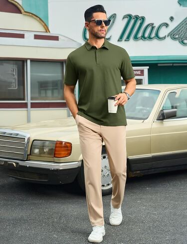 Cotrasen Mens Polo Shirts Short Sleeve Cotton Pique Golf Shirt 3 Button Classic Fit Basic Casual T-Shirts in Saudi Arabia