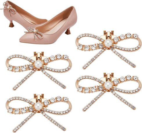 FINGERINSPIRE Rhinestone Bow Shoe Clips 2.61x1.41inch Alloy Glass Crystal Shoe Buckles with Simulated Pearls Gold Detachable Bowknot Shoes Decorations for Women Heels, Flats, Bridal Shoes in Saudi Arabia