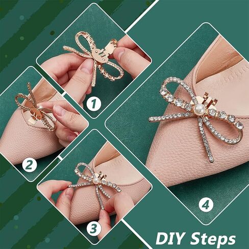 FINGERINSPIRE Rhinestone Bow Shoe Clips 2.61x1.41inch Alloy Glass Crystal Shoe Buckles with Simulated Pearls Gold Detachable Bowknot Shoes Decorations for Women Heels, Flats, Bridal Shoes in Saudi Arabia