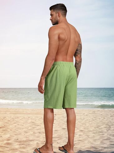 Mens Linen Shorts with Elastic Waist and Pockets Summer Casual Cotton Short Sports Joggers Loose Fit Drawstring Bottoms in Saudi Arabia