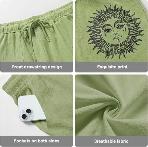 Mens Linen Shorts with Elastic Waist and Pockets Summer Casual Cotton Short Sports Joggers Loose Fit Drawstring Bottoms in Saudi Arabia