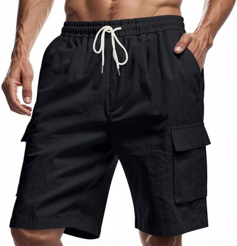 Mens Casual Twill Cargo Shorts with Stretch Cotton Drawstring Waist 4 Pockets Relax Fit Summer Shorts for Men in Saudi Arabia