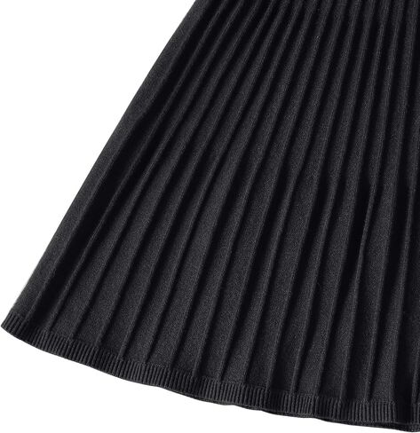 Girl's Knit Casual Sweater Dresses Cable Ribbed Pleated Contrast A-Line Long Sleeve Crew Neck Knitted Midi Dresses in Kuwait