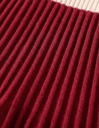 Girl's Knit Casual Sweater Dresses Cable Ribbed Pleated Contrast A-Line Long Sleeve Crew Neck Knitted Midi Dresses in Kuwait