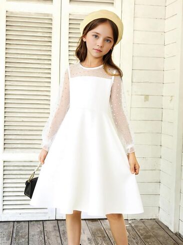 IFFEI Girls Dresses Puff Mesh Sleeves Short A-Line Dress for Party Wedding Guest in Saudi Arabia