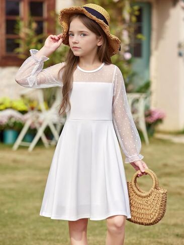 IFFEI Girls Dresses Puff Mesh Sleeves Short A-Line Dress for Party Wedding Guest in Saudi Arabia