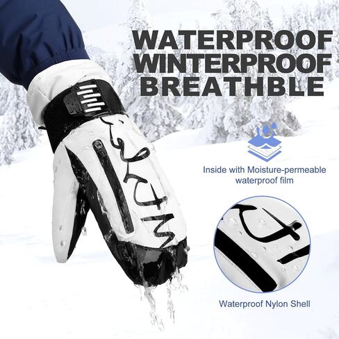 قفازات التزلج وقفازات الثلج للرجال والنساء والأطفال - واقيات معصم قابلة للإزالة، شاشة تعمل باللمس، قفازات شتوية دافئة معزولة حراريًا مقاومة للماء للتزلج على الجليد والتزلج والطقس البارد in Kuwait