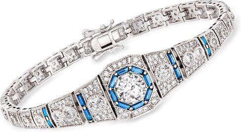 Ross-Simons 4.00 ct. t.w. CZ and .98 ct. t.w. Simulated Sapphire Bracelet in Sterling Silver in Saudi Arabia