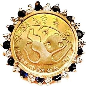 1.50Ct Round Cut Lab Created White and Black Diamond PANDA BEAR COIN Woman's Wedding Ring 14K Yellow Gold Finish in Saudi Arabia