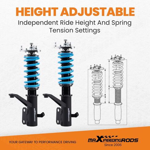 maxpeedingrods Coilover لـ Honda Element 2003-2011، مجموعة تعليق ملفوفة قابلة للتعديل بـ 24 مستوى، مجموعة خفض مطورة T6 قابلة للتعديل باللون الأزرق in Saudi Arabia