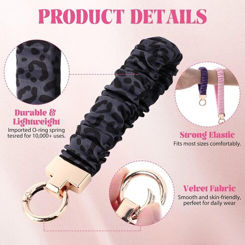 محفظة مفاتيح Scrunchie لطيفة للنساء والرجال - حامل مفاتيح سيارة قابل للتمدد مع حلقة على شكل حرف D للصالة الرياضية والتسوق والسفر in Kuwait