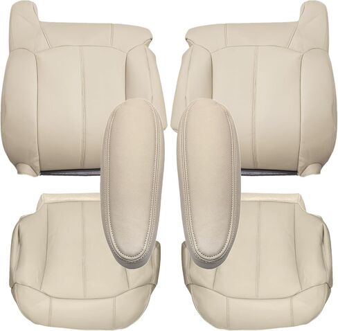 NLQR Front Driver & Passenger Side Bottom & Top Lean Back & Armrest Covers Replacement Seat Covers Light Tan Compatible with Chevy Tahoe Suburban 1999 2000 2001 2002 in Saudi Arabia