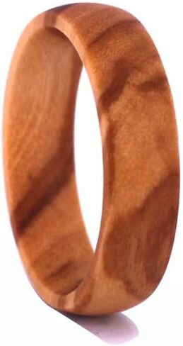 Generic خاتم زفاف من خشب الزيتون مقاس 6 ملم للجنسين، طراز ريفي حديث، يأتي مع صندوق خاتم خشبي in Saudi Arabia