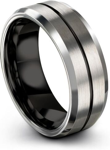 Tungsten Carbide Wedding Band Ring 8mm 6mm for Men Women Blue Grey Bevel Edge Brushed Polished Personalized Custom Engraving Anniversary Engagement in Saudi Arabia