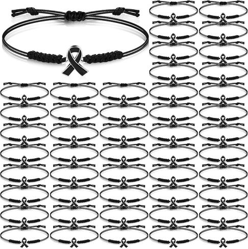 Sasylvia 20/50 Pcs Black Melanoma Skin Cancer Awareness Bracelets Adjustable Cord Stretch Funeral Skin Cancer Awareness Gifts for Men Women Jewelry Accessories in Saudi Arabia