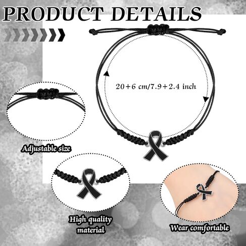 Sasylvia 20/50 Pcs Black Melanoma Skin Cancer Awareness Bracelets Adjustable Cord Stretch Funeral Skin Cancer Awareness Gifts for Men Women Jewelry Accessories in Saudi Arabia