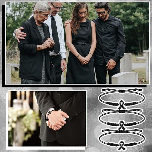 Sasylvia 20/50 Pcs Black Melanoma Skin Cancer Awareness Bracelets Adjustable Cord Stretch Funeral Skin Cancer Awareness Gifts for Men Women Jewelry Accessories in Saudi Arabia