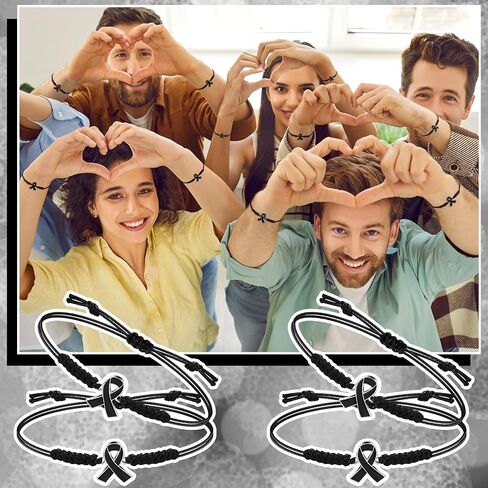 Sasylvia 20/50 Pcs Black Melanoma Skin Cancer Awareness Bracelets Adjustable Cord Stretch Funeral Skin Cancer Awareness Gifts for Men Women Jewelry Accessories in Saudi Arabia