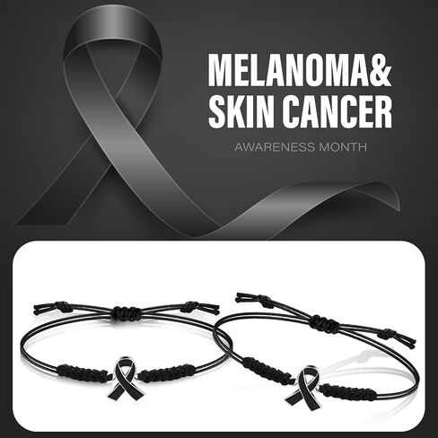 Sasylvia 20/50 Pcs Black Melanoma Skin Cancer Awareness Bracelets Adjustable Cord Stretch Funeral Skin Cancer Awareness Gifts for Men Women Jewelry Accessories in Saudi Arabia