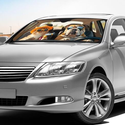 Car Sun Shade 57 ×27 in Foldable Automotive Front Window Sunshade Protector UV Protection Car Decoration Universal Vehicle Interior Accessories Funny Dog Cat Print in Saudi Arabia