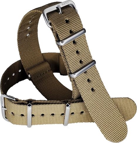 NATO G10 KHAKI BROWN Premium Ballistic Nylon Military Watchband 16mm 18mm 20mm 22mm 24mm Stainless Steel High Polished Buckles USA Stock in Saudi Arabia
