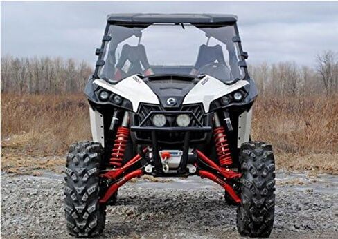 زجاج أمامي مقاوم للخدش شديد التحمل من SuperATV لـ 2013-2018 Can-am Maverick / Max / Turbo / Turbo Max | 1/4 بوصة من البولي كربونات الشفاف السميك أقوى 250 مرة من الزجاج | يتضمن سدادة لمبة مثبتة مسبقًا in Saudi Arabia