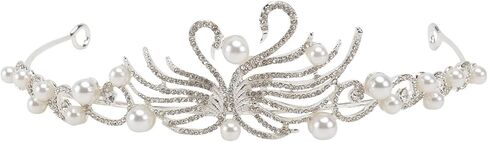 Beaupretty Swan Tiara White Swan Crown لؤلؤة التاج كريستال الملكة هالة حجر الراين الشعر مجوهرات مسابقة الزفاف حفلة موسيقية الأميرة لحفل زفاف عيد ميلاد حفلة موسيقية عرض in Saudi Arabia