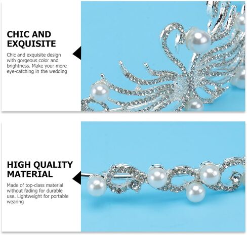 Beaupretty Swan Tiara White Swan Crown لؤلؤة التاج كريستال الملكة هالة حجر الراين الشعر مجوهرات مسابقة الزفاف حفلة موسيقية الأميرة لحفل زفاف عيد ميلاد حفلة موسيقية عرض in Saudi Arabia