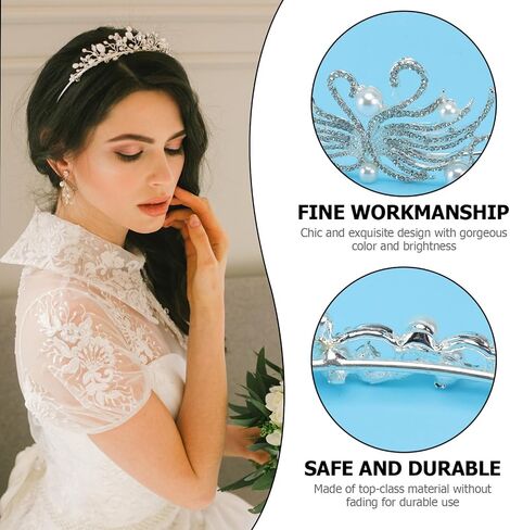 Beaupretty Swan Tiara White Swan Crown لؤلؤة التاج كريستال الملكة هالة حجر الراين الشعر مجوهرات مسابقة الزفاف حفلة موسيقية الأميرة لحفل زفاف عيد ميلاد حفلة موسيقية عرض in Saudi Arabia