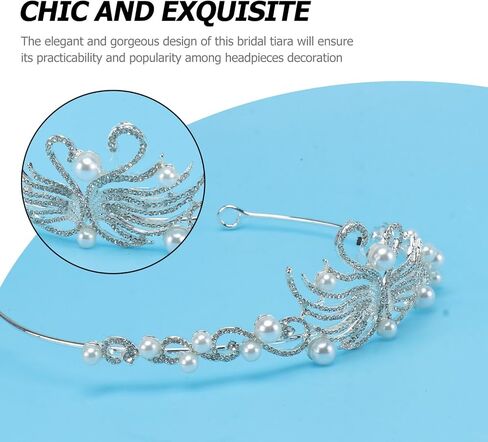 Beaupretty Swan Tiara White Swan Crown لؤلؤة التاج كريستال الملكة هالة حجر الراين الشعر مجوهرات مسابقة الزفاف حفلة موسيقية الأميرة لحفل زفاف عيد ميلاد حفلة موسيقية عرض in Saudi Arabia